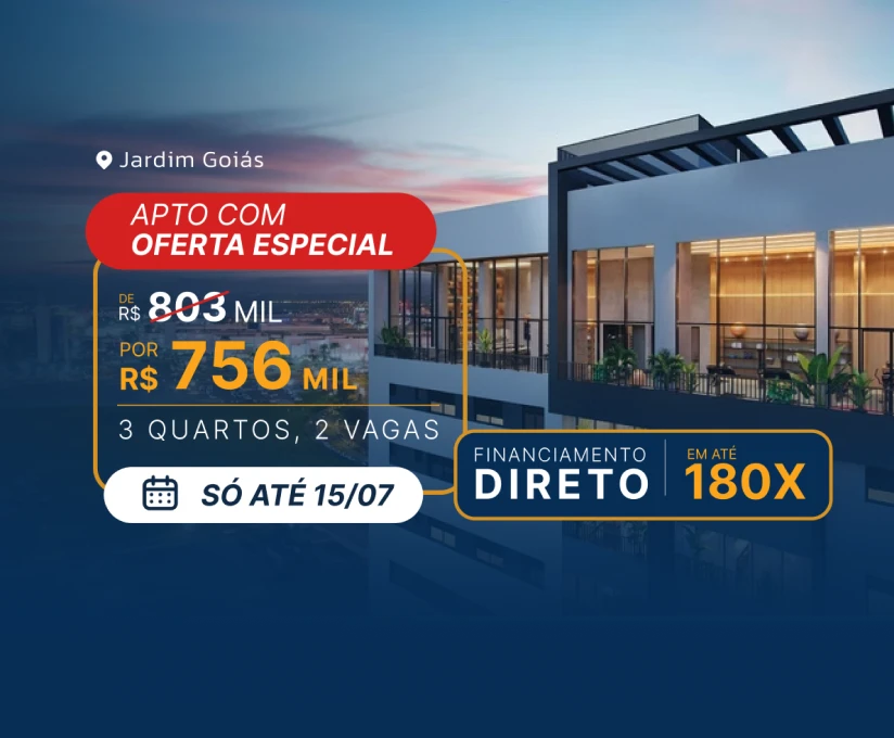 Apto com oferta especial no Jardim Goiás — R$ 803 mil por R$ 756 mil, 3 quartos, 2 vagas